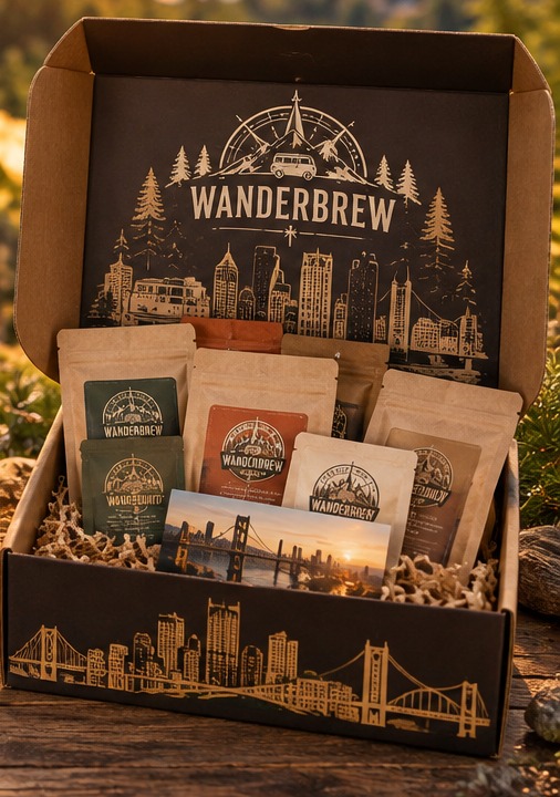 Pittsburgh Coffee Sampler preview from the supplied WanderBrew box photograph